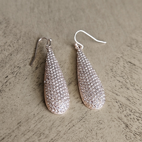 Anne Klein Jewelry - Anne Klein Sparkly Earrings Clear Rhinestone Paved Long Drop Dangle